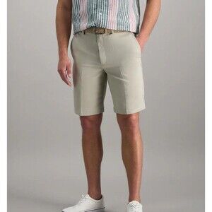 NWT Haggar Size 34 Cool 18 Shorts Flat Front Khaki Chino Expandable Waist Casual